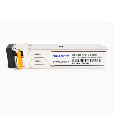 1000BASE-BX 1.25G BiDi SFP Transceiver Modulo TX1570nm/RX1490nm 80km LC SMF DOM